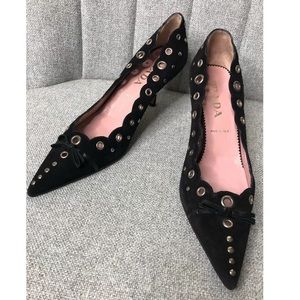 Prada Black Suede Heels Made in Italy Size 37.5
